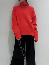 Women High Neck Loose Solid Color Sweater